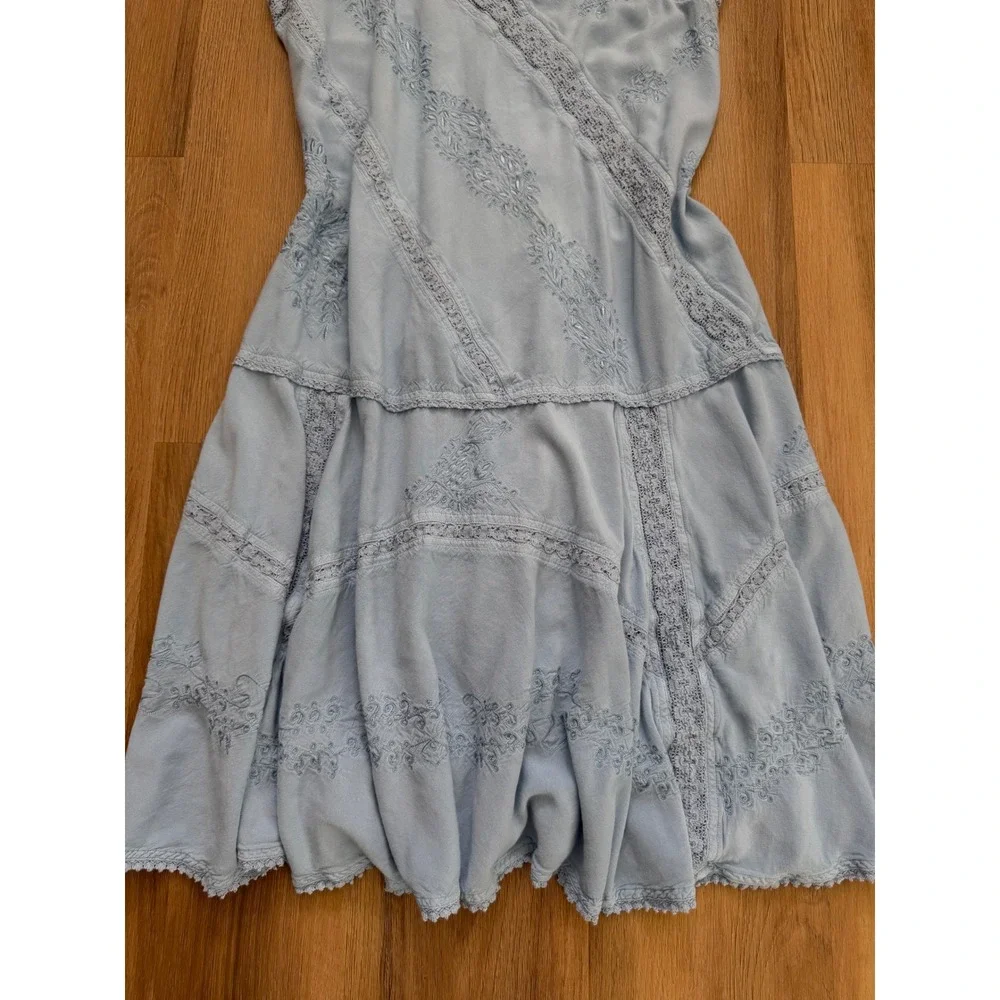 HolyClothing Light Blue Embroidered Lace Up Renaissance Fair Midi Dress XL/1X